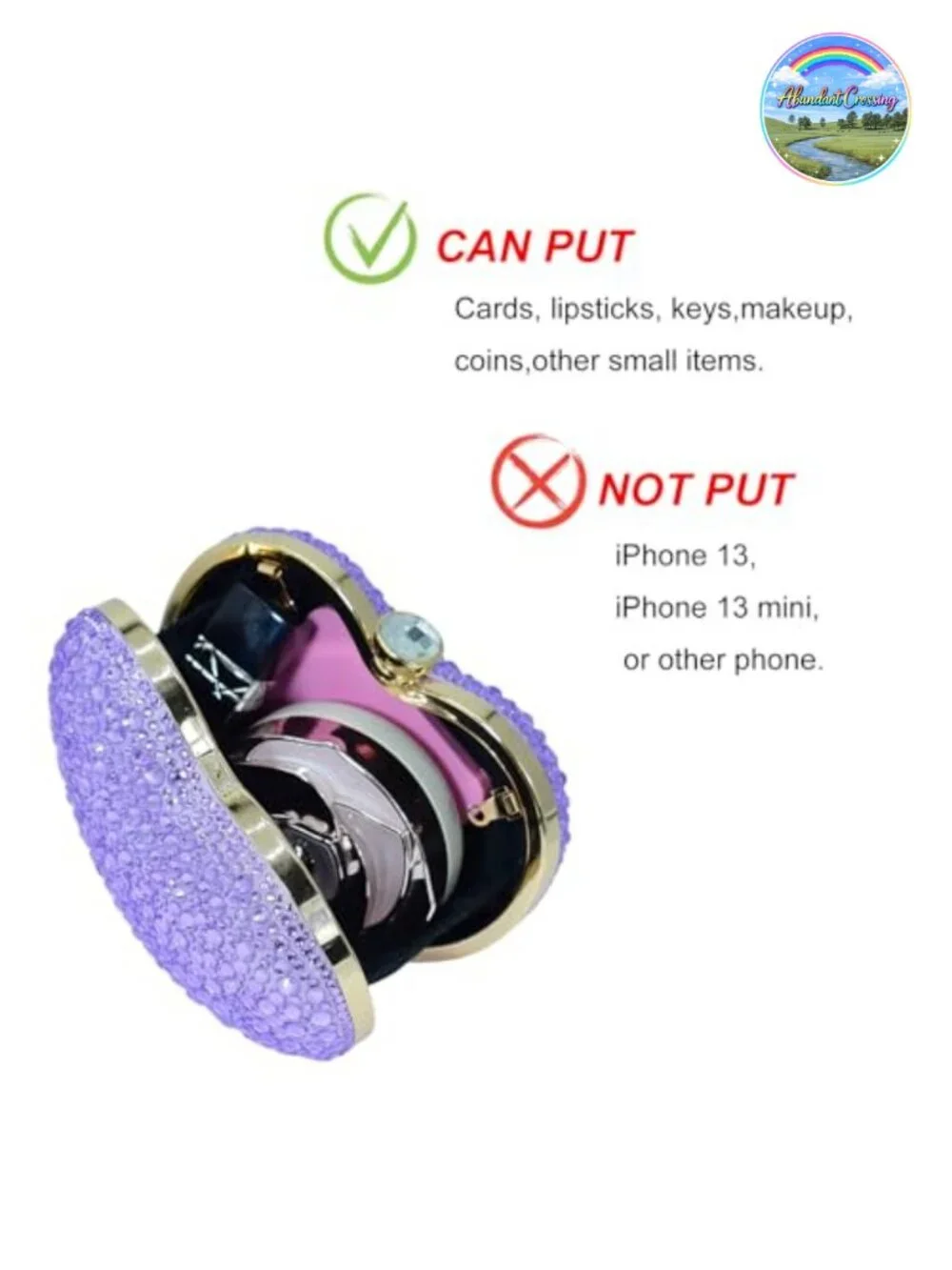 Rhinestone Heart Shape Clutch Purse Detachable Chain Evening Bag